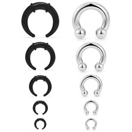 Kadogohno 14G-4G Septum Stretching Kit Surgical Steel Acrylic Pincher Tapers C Shape Buffalo Stretcher Expander with Black O-Rings for Stretching Pierced Nose Ear Cartilage for Women Men 10Pcs