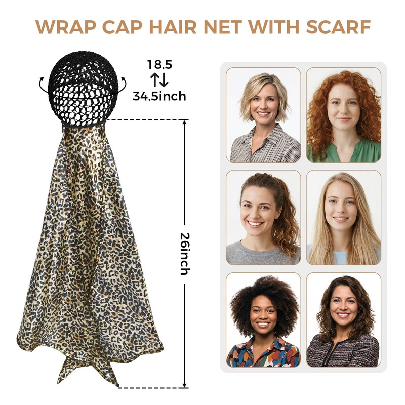 Wrap Cap Hair Net And Scarf, 2 In 1 Heatless