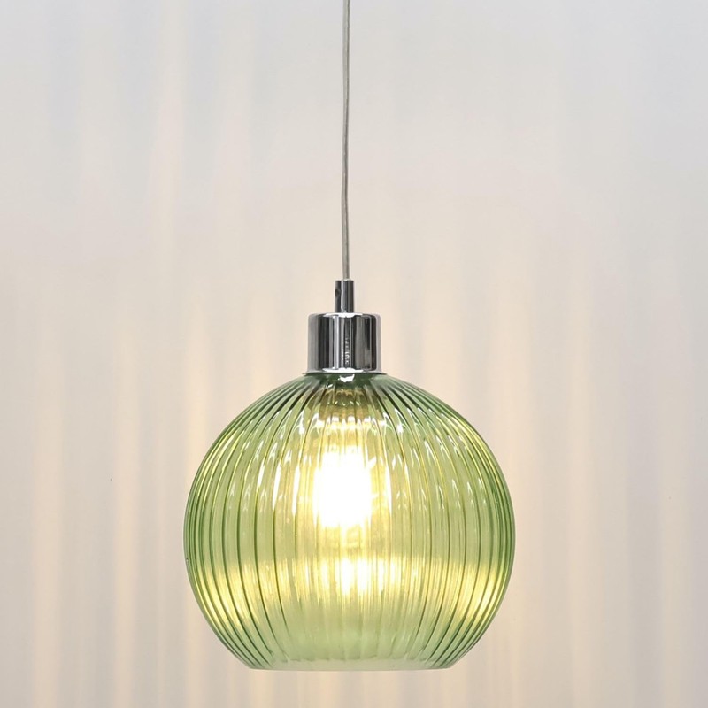 Glass Easy Fit Ceiling Lightshade or Pendant Shade, Green Ribbed