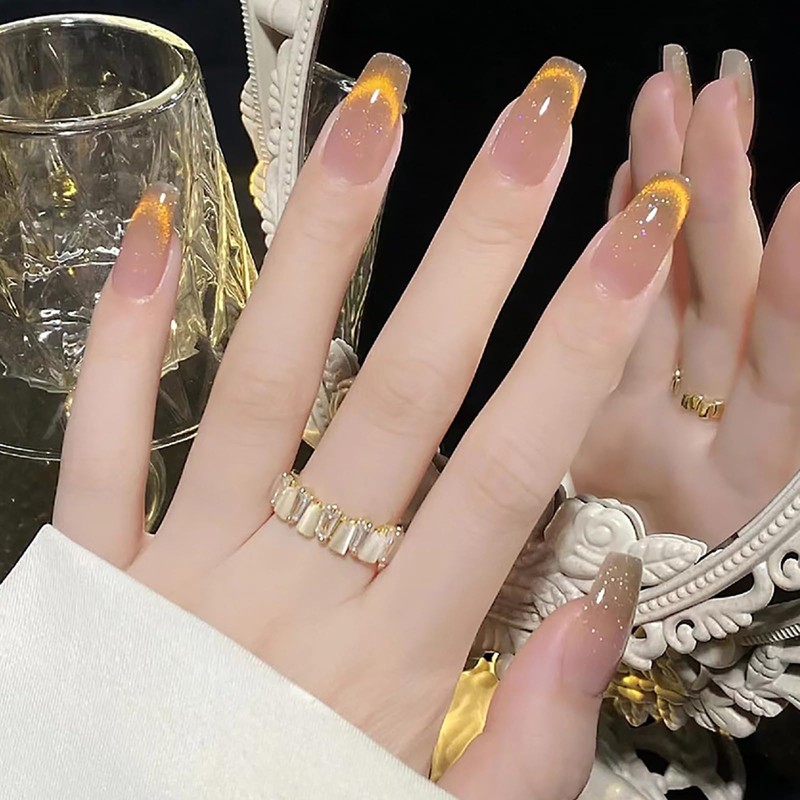 Nail Tip, Short, 24 Pieces, Flesh Claws, Gradient, Cat Eye,