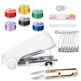 Pack of 12 Mini Handheld Sewing Machine, Portable Hand Sewing Machine, Sewing Device, Manual for Beginners, Easy to Use, Suitable DIY Home Craft Tool with Threads, Scissors, Tape Measure, Safety Pin