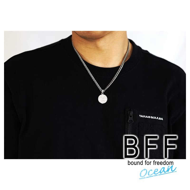 BFF Brand Coin Necklace, Double Curved, 6-sided Cut, Plumeria Maile