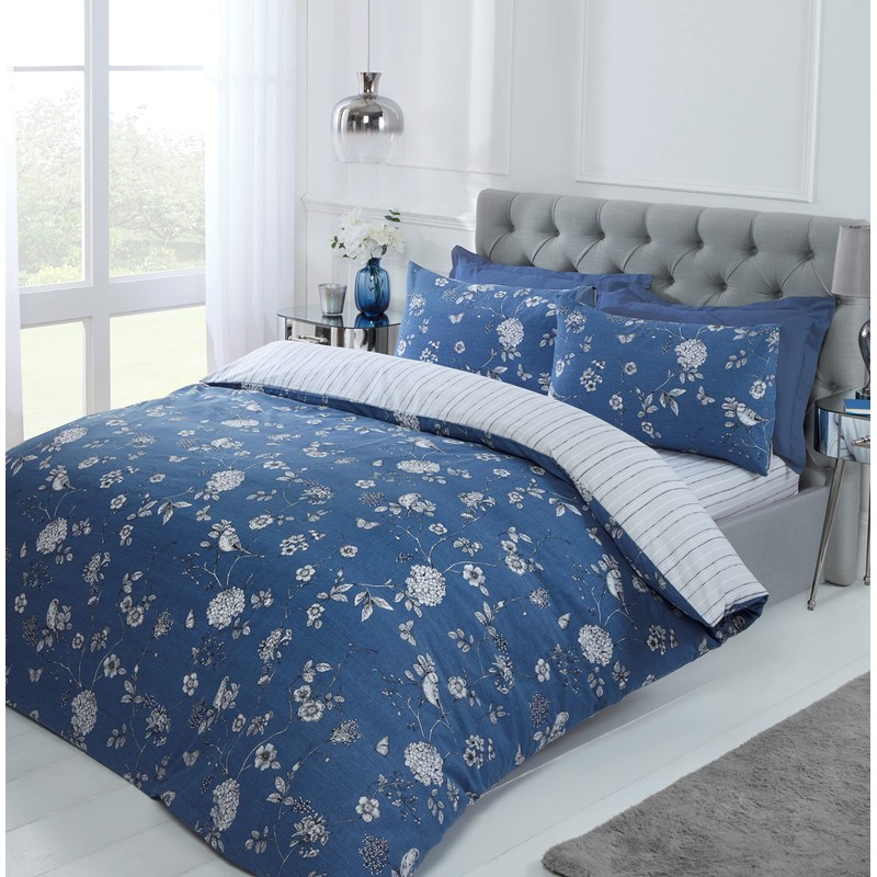 Rapport Home Country Toile Floral Navy Reversible Single Duvet Cover