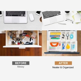 YOOUSOO Organizador de cajones ampliable, 2 bandejas organizadoras de cajones ajustables, separadores de cajones y almacenamiento para suministros de oficina, bolígrafos, maquillaje, utensilios,