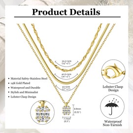 ORAZIO Layered Necklaces for Women,14K Gold Plated/Silver Stacked Necklaces for Women,Dainty Pearl Paper Clip Chain Pendant Choker Necklace Set Cute CZ Stackable Womens Necklaces Trendy Gold Y Necklace Jewelry Set Gift-Gold CZ Pendant
