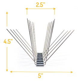 Bird Barrier Dura-Spike Stainless Steel Bird Spikes | Metal Pin Strips for Ledge, Roof, Pipe - Adhesive Included - Wide (5 in) 25 Ft. Length