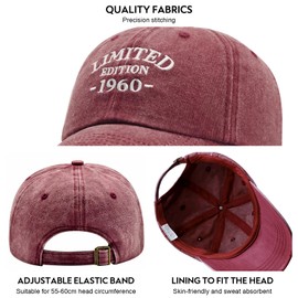 65th Birthday Gifts for Women, Happy 65th Birthday Decorations Men Woman, 65 Year Old Gift Ideas, Vintage 1960 Birthday Baseball Caps Adjustable, Washed Cotton Hats for Mom Wife Aunt Sister Friends