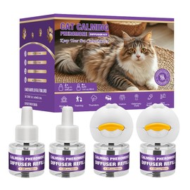 Egdusns Cat Calming Diffuser Kit with 2 Diffusers and 4 Refills, Helps Reduce Stress, Scratching, Spraying and Hiding, Long Lasting Pheromone Solution