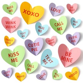 60PCS Valentine's Day Heart Wall Stickers, 3D Valentines Wall Decorations Colorful Conversation Candy Hearts Love Decals for Romantic Home Room Window Decor