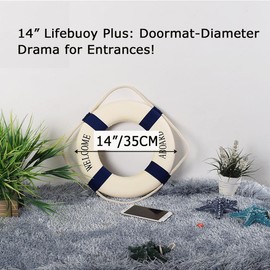 MorroMorn Lifebuoy Wall Hanging Decor - Welcome Aboard Mediterranean Style Home Decoration (Navy, 14")