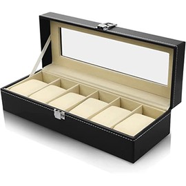 JiangMuXin Watch Storage Case Watch Storage Box Collection Case 6 Pcs Black