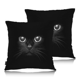 Swono Black Cat Pack of 2 Decorative Throw Pillow Covers Cushion Covers, Cute Cat Face Pet Kitten Cat Eyes Couch Pillow Case Boho Cushion Pillowcase for Bedroom Sofa Living Room 18X18 Inches