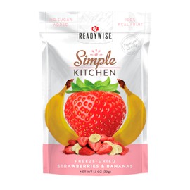 READYWISE - Simple Kitchen, Freeze-Dried Strawberries & Bananas, Pack of 1, Vegetarian, Gluten Free, Snacks, Strawberries, Banana, Dried Fruit, Pre Workout, Healthy Snacks, Camping, Survival Food