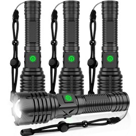 Rechargeable Tactical Flashlights, 100000 High Lumens XHP70.2 Super Bright LED Flashlight with Holster, Type-C, 5 Modes, Zoomable, IPX6 Waterproof Flashlights for Emergency Camping (T031-4 Pack)