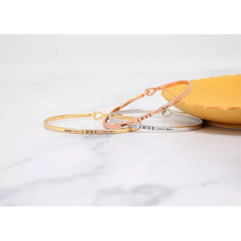 Curated Trinkets LOVE (ARROW) | Inspired Message Engraved Simple Bangle