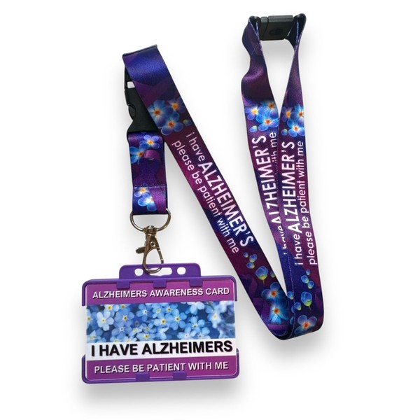 Alzheimer's Awareness Lanyard with Printed Plastic Card and Double Purple