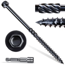 #14 x 4 Wood Structural Screws 50 Pcs, Exterior Hex-Head Lag Screws, Black Heavy Duty Construction Timber Log Landscaping Wood Screws, Hex Socket Included