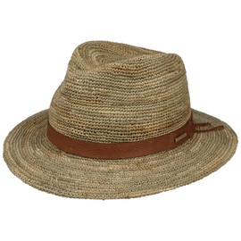 Stetson Crochet Traveller Seagrass Hat - Natural Coloured Hat Made of 100% Straw - Vintage Style - Summer Hat with Leather Strap - Unisex - Spring/Summer, natural