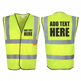 Brook Hi Vis, YELLOW Hi Vis Safety Vest Custom Printed Waistcoat, Personalise Front and Back, Brand Your Company Logo, Medium