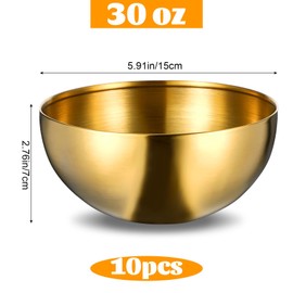 Wanmu 10Pcs Gold Mixing Bowls, Stainless Steel Gold Esthetician Bowls, 5.9Inch Dessert Serving Facial Bowl for Wedding Party Baking Prepping Serving Food Facial Salad Fruit Snack Soup Cereal