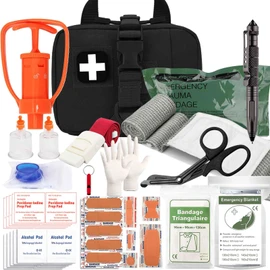 Snake Bite Kit, Bee Sting Kit, Ifak Refill Kit Supplies, Black Trauma kit Pouch Emergency First Aid Bleeding Control Ifak Kit, Venom Extractor Suction Pump, Bite and Sting First Aid Supplies (Black)