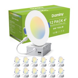 DAMINY 12 Pack 4 Inch LED Recessed Lighting with Junction Box,5CCT,Ultra-Thin Recessed Light,9W 750LM, Dimmable Canless Wafer Ceiling Light, High Brightness