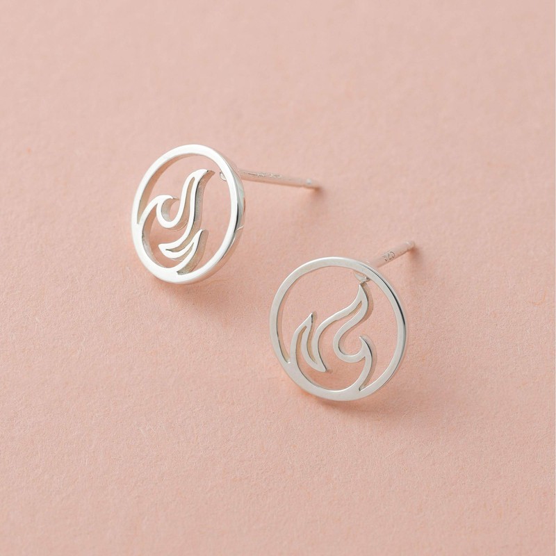 Boma Jewelry Sterling Silver Fire Element Circle Stud Earrings