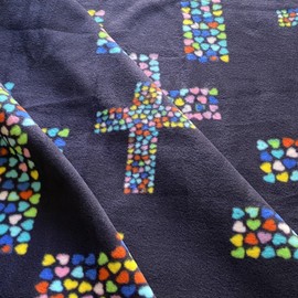 Prayer Crosses of Hearts Anti-Pill Premium Fleece Fabric by The Yard