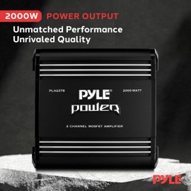 Pyle 2 Channel Car Stereo Amplifier - 2000W High Power Dual Channel Bridgeable Audio Sound Auto Small Speaker Amp Box w/ MOSFET, Crossover, Bass Boost Control, Silver Plated RCA Input Output-PLA2378
