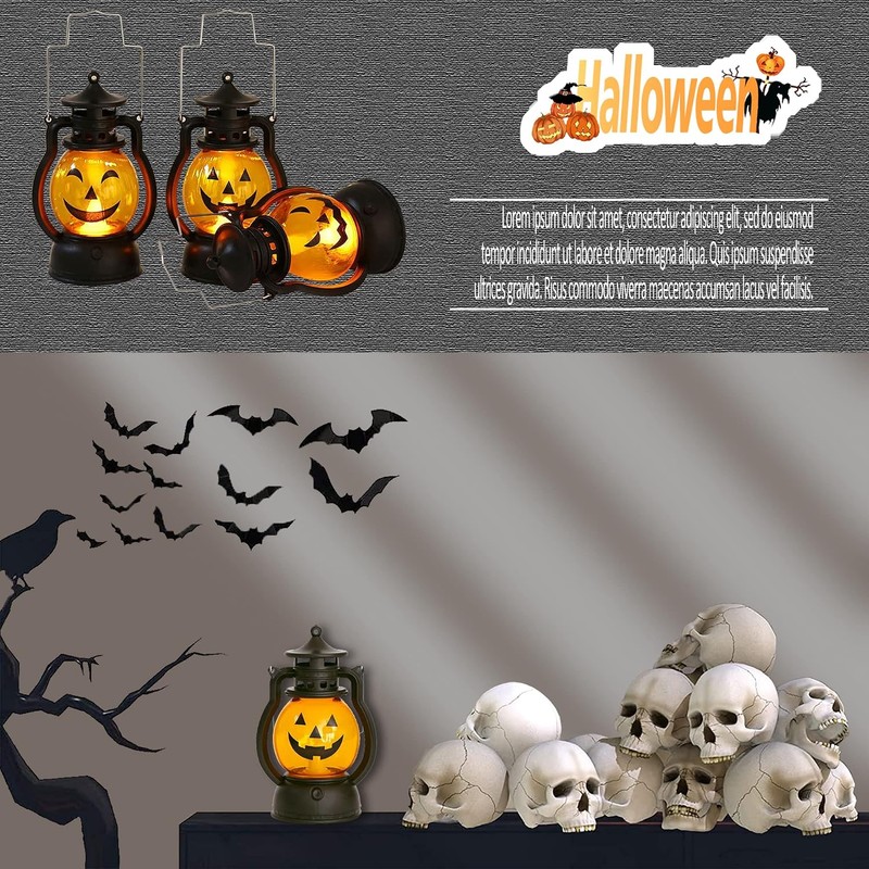 Linternas portátiles de Halloween,3 linternas de calabaza, lámparas retro de