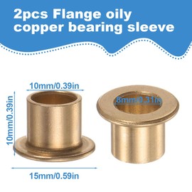 CPJJ Pack of 2 flange bearing sleeves, sintered brass plain bearing, flange thick bronze bushing, self-lubricating sliding bushing sleeve for industrial systems, 8 x 10 x 10 mm, Aab