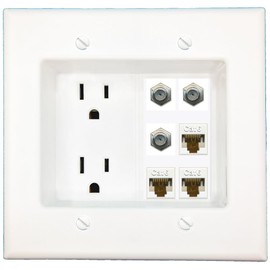 RiteAV Recessed Duplex Receptacle Outlet 3 CAT6 3 Coax Wall Plate White