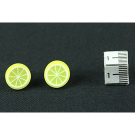 Miniblings Lemon Fruit Stud Earrings Lemon Fruit Yellow Green – Handmade Fashion Jewellery I Earrings Stud Earrings, Alloy Steel