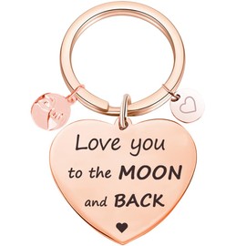 Love You To The Moon And Back Keyring Inspirational Lovers Couple Wife Girlfriend Daughter Keyring Gift Birthday Gift, Rose-Gold