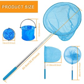 Sythrix 4 Pcs Kids Fishing Net with 2 Foldable Water Buckets Set,Butterfly Fishing Nets for Kids Telescopic Fishing Net for Catching Fish Crab Butterfly Playing Beach Ponds Pool Outdoor