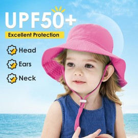 Zando Baby Sun Hat Toddler UPF 50+ Sun Protection Adjustable Baby Bucket Sun Hats for Baby Boys Girls Toddler Summer Beach Pink & White 12-24 Months