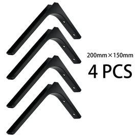4 PCS Heavy Duty Shelf Bracket,L Shape Right Angle Bracket (Black, 200mm×150mm)