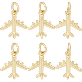 Beebeecraft 1 Box 12Pcs Aircraft Charm 18K Gold Plated Plane Airplane Flight Airline Transport Pendants Charms with Jump Rings for Jewellery Necklace Bracelet Making