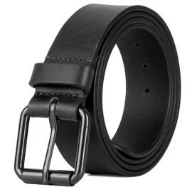 Mens Belt Genuine Leather Belt for Jeans and Dress, Big, Tall and Wide Leather Belt Black and Brown (Black 2, Medium (32"-36"))