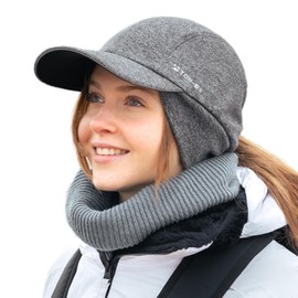 TOP-EX M/L/XL Waterproof Baseball Cap Women's Winter with Ear Flaps Ponytail Beanie Warm Hat with Fleece Lining Women's Running Winter Hat Reflective, 95595#Grey, L-XL