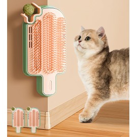Skwpepe Catnip Toys for Indoor Cats 2 Pack, Stick on Wall Cat Brush with Catnip Ball Toys, 2 in 1 Massage & Self Groomer, Corner Brush