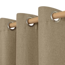 LAMIT Natural Linen Curtains 84 inch Length 2 Panels, Linen Textured Thermal Insulated Bedroom Curtains Grommet Privacy Light Filtering Drapes for Living Room/Farmhouse, W52 x L84, Tan Brown