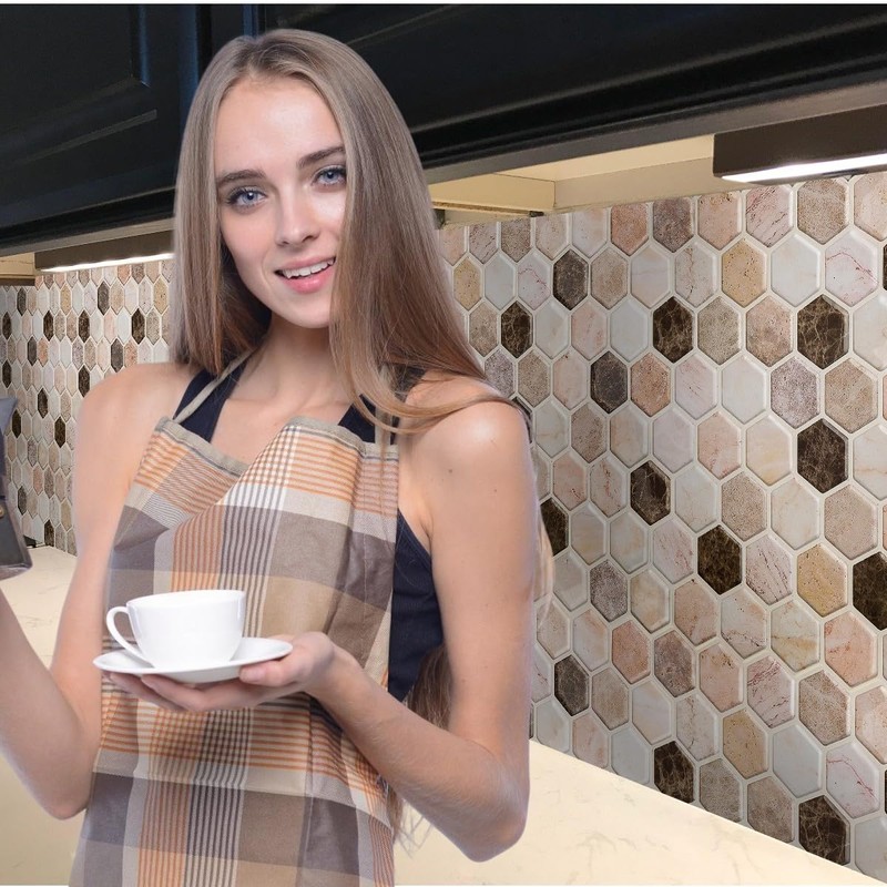 Decopus 3D Peel and Stick Tile (Hexagon Marble Brown 10Pack