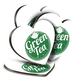 Destination Vinyl ltd Great Coasters (Set of 4) Heart - Green Tea Healthy Organic Tea Cup Drink Glossy Coasters/Tabletop Protection for Any Table Type #5171