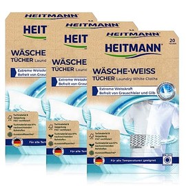 Heitmann Wäsche Weiss Tücher (20 Tücher, Weiss): Für ein extrem kraftvolles Weiß, 3er Pack
