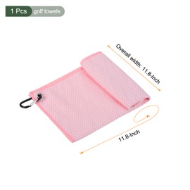 YOKIVE 1 Pcs Tri-Fold Golf Towels, Golf Club Waffle Pattern Towels with D Clip for Golf Balls Lovers (Pink, 12x12-Inch)