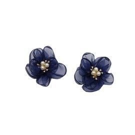 LOVEF 2 Pcs Pearl Flowers Shoe Clips Exquisite Rhinestone Shoes Charms Lace Floral Shoe Accessory for Wedding Pointed Toe Pumps (Navy)