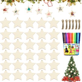 Christmas Wooden Pendants, 30 Pieces Craft Set Christmas, Crafts Christmas Children, Wooden Pendants for Painting Christmas, DIY Christmas Decoration Wood, Tree Decoration Christmas