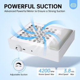 CHRISTINE SHELLY Nail Dust Collector with Reusable Filters, 56W Powerful Vacuum Fan with Disposable Filter Cotton Dust Collection Machine Hand Pillow for Acrylic Nails Polish Gel Nails Salon, White