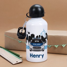 Striefchen® Drinking Bottle with Police Car and Name of Choice 500 ml BPA Free Aluminium